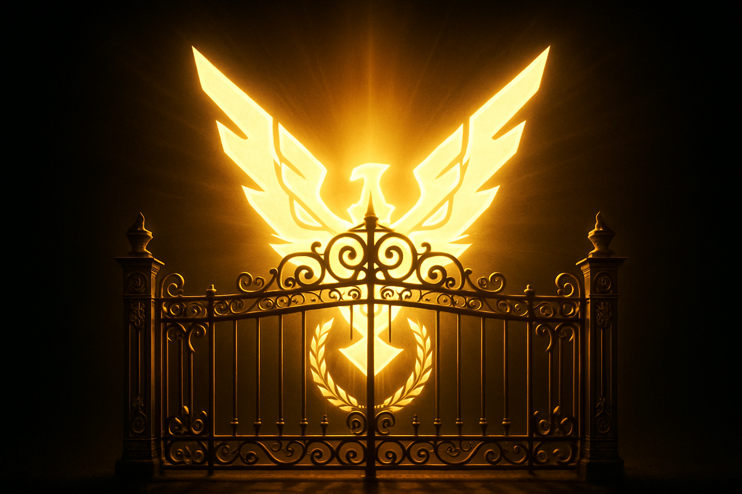 Elite symbol glowing behind a golden gate outline