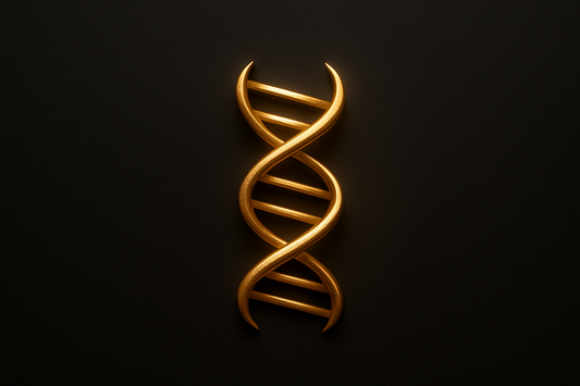 gold helix symbol glowing subtly over matte black background 